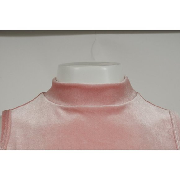 Livin Cool Womens Logo Tank Top Medium Pink White Velour Mock Neck Sleeveless - Picture 3 of 8